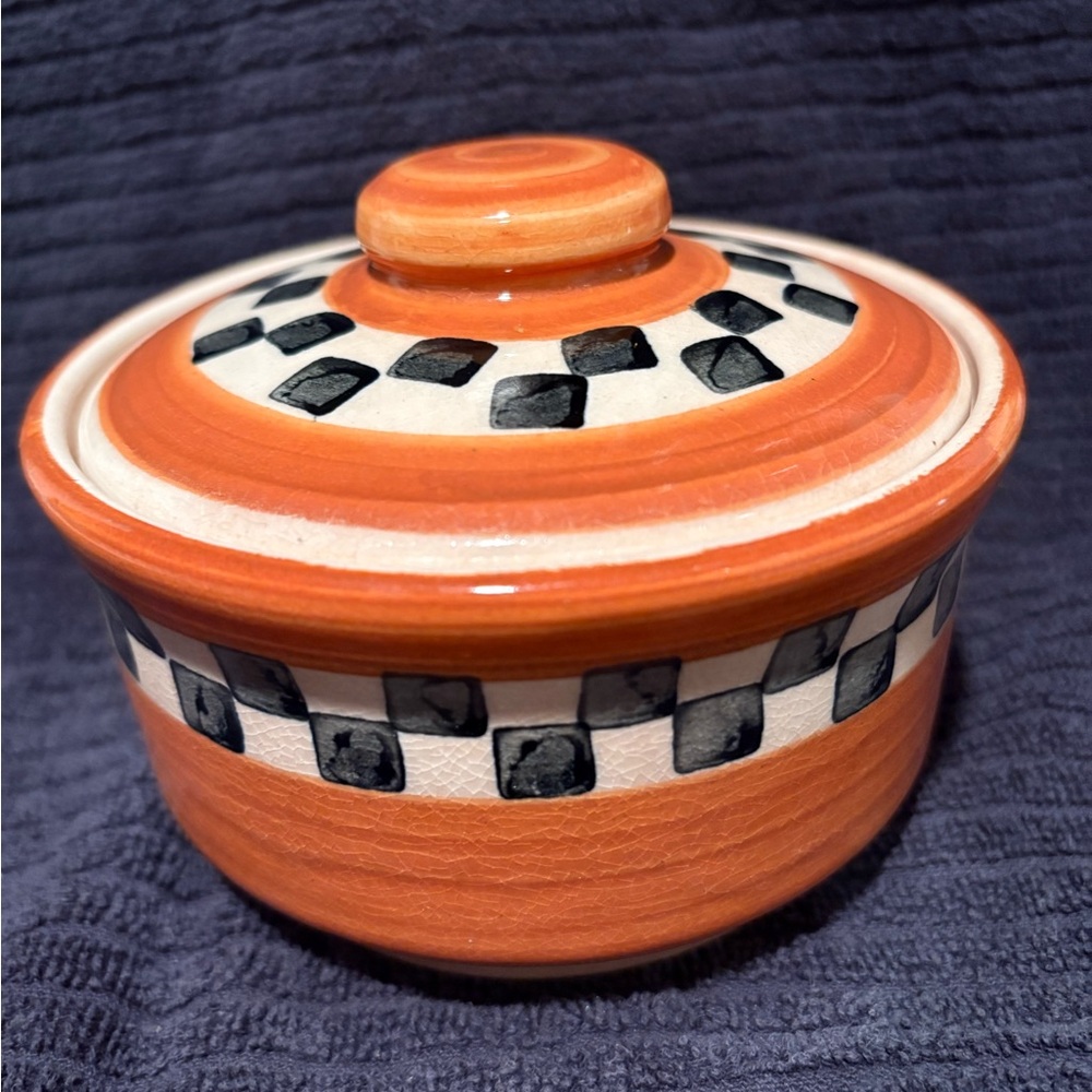 Hand Painted Ceramic Dish Crazing Checkered